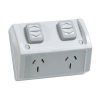 Clipsal WSCF227/2RG 3 Pin General Purpose Weatherproof Outlet Socket Switch, 250V, 10A, Resistant Grey