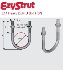 Ezystrut E14-51H, U Bolt Heavy Duty 51mm Diameter Conduit Hot Dip Galvanised 752kg Working Load 103mm (L) M10 Thread c/w Hex Nuts 1 Ezystrut E14-51H, U Bolt Heavy Duty 51mm Diameter Conduit Hot Dip Galvanised 752kg Working Load 103mm (L) M10 Thread c/w Hex Nuts