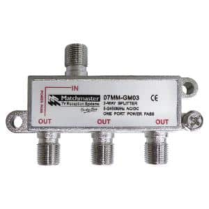 Matchmaster 07MM-GM03 TV Splitter Box, 3 Way F-Type Splitter 5-2450MHz AC/DC Power Pass, Frequency range: 5-2450MHz, AC/DC single port power pass 1 Matchmaster 07MM-GM03 TV Splitter Box, 3 Way F-Type Splitter 5-2450MHz AC/DC Power Pass, Frequency range: 5-2450MHz, AC/DC single port power pass