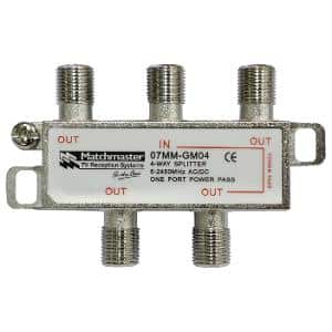 Matchmaster 07MM-GM04 TV Splitter Box, 4 Way F-Type Splitter 5-2450MHz AC/DC Power Pass, Frequency range: 5-2450MHz, AC/DC single port power pass 1 Matchmaster 07MM-GM04 TV Splitter Box, 4 Way F-Type Splitter 5-2450MHz AC/DC Power Pass, Frequency range: 5-2450MHz, AC/DC single port power pass