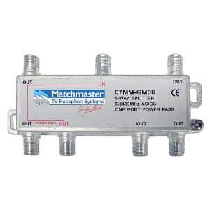 Matchmaster 07MM-GM06 TV Splitter Box, 6 Way F-Type Splitter 5-2450MHz AC/DC Power Pass, Frequency range: 5-2450MHz, AC/DC single port power pass 1 Matchmaster 07MM-GM06 TV Splitter Box, 6 Way F-Type Splitter 5-2450MHz AC/DC Power Pass, Frequency range: 5-2450MHz, AC/DC single port power pass