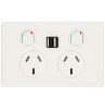 Legrand ED777USB2IWE Excel Life Dedicated Plate Series GPO, Double, Powerpoint, Switchplug Combination, With Integrated Dual USB Charging Outlets 2.4A Max, Single Pole, Flush, Horizontal, 240V 10A,...