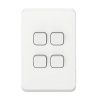 Clipsal 3044VA-XW  Iconic Series Switch, Single Pole, Flush, 4 Gang, Vertictal, 250V 10AX, 1 or 2 Way, Extreme White, Extra White